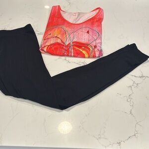 Pink Heart Graphic Top and Black Leggings Set